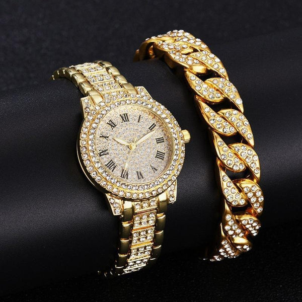 unisex iced out watch and bracelet